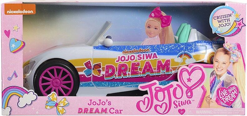 JoJo’s doll has a really sweet D.R.E.A.M. car. Priced at under $18, the souped-up convertible has stars, stripes, and unicorns painted on it. It features four different-colored wheel rims, just like JoJo’s real-life car.