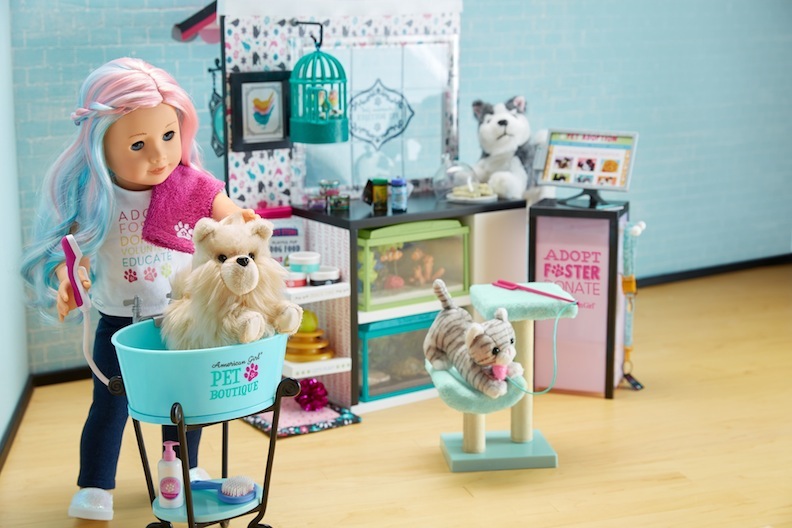 The Pet Boutique is a fabulous way to blend 18-inch dolls with stuffed animals. Every toy gets a chance to play.