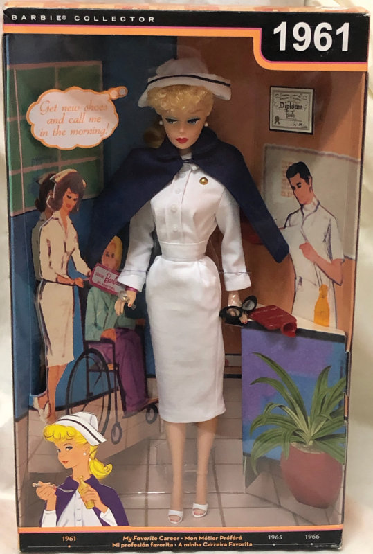 Mattel's reproduction of the Barbie Registered Nurse doll, still in box.