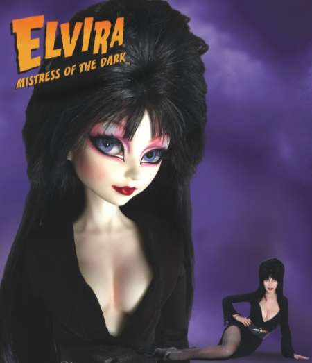 The Elvira doll and the real-life Elvira, Mistress of the Dark