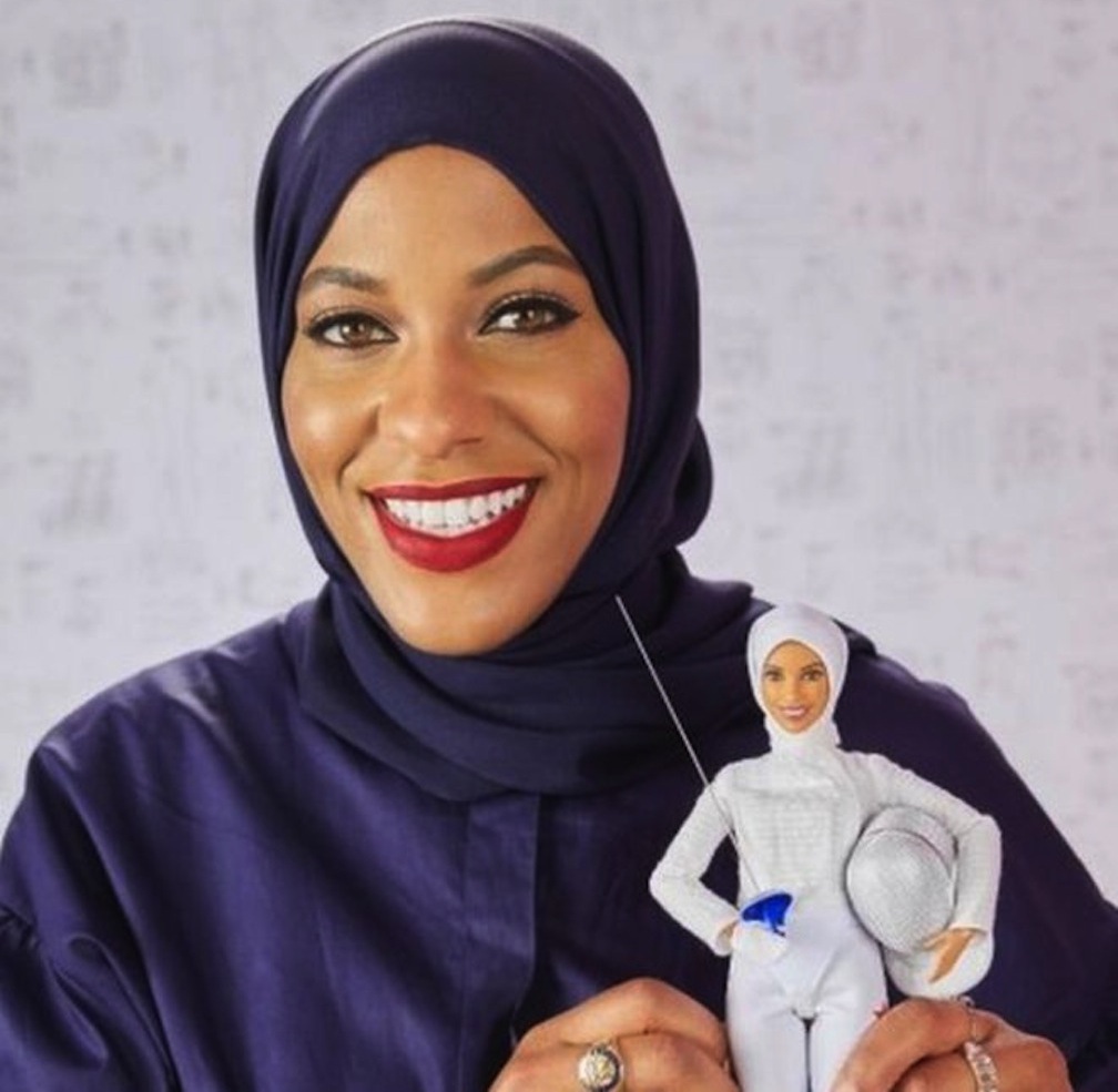 Ibtihaj Muhammad and her Barbie likeness.