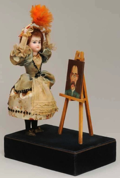 This maid moves to dust the portrait.