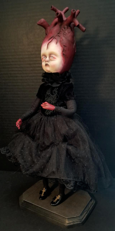 Inspiration for Valentina the Anatomical Heart doll came from a chance observation. “I was on vacation in New York for Christmas in 2019,” the artist said. “While I was waiting for the subway to go to Central Park, I saw a local music band’s advertisement on the wall which had a black anatomical heart — so the idea for a new Valentine’s Day doll was born.”