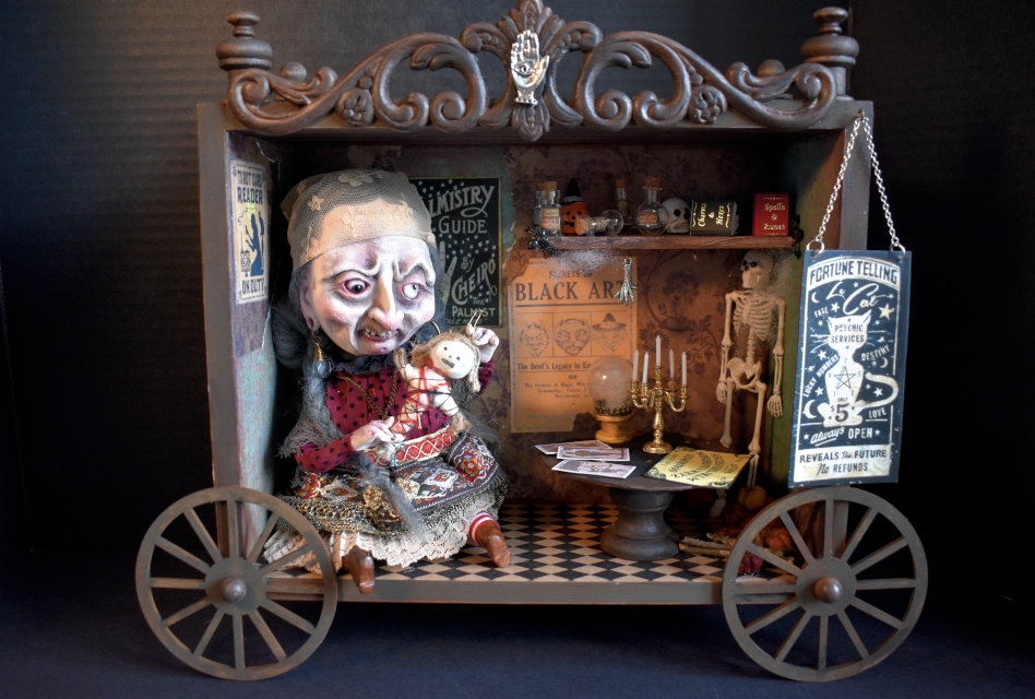 Zurahia the Gypsy Fortune Teller is part of Nardin’s 2021 Halloween collection made for the Bewitching Peddlers of Halloween show.